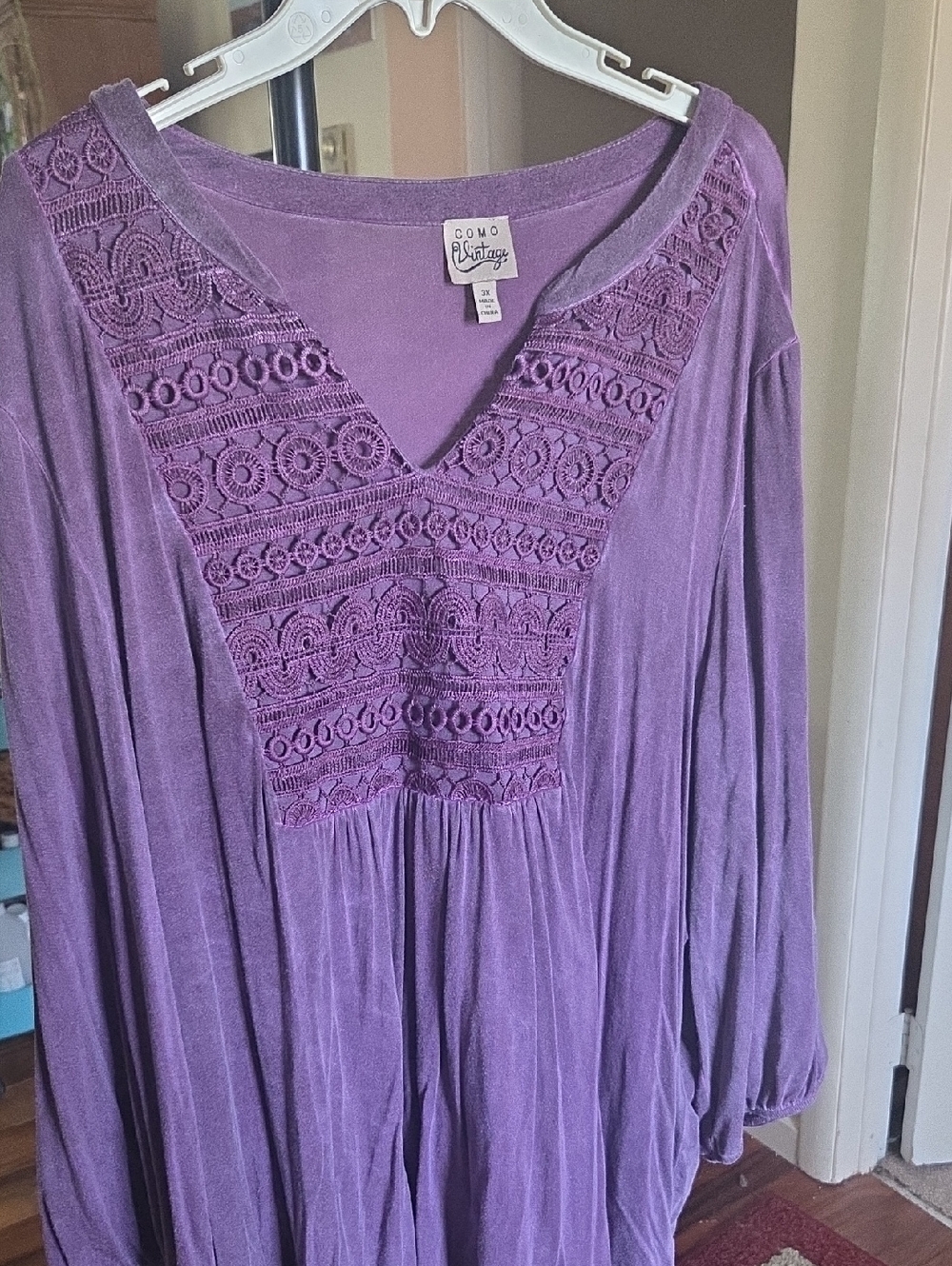 Como Vintage Purple Crochet Yoke Boho Tunic Dress Super Soft And Flowy